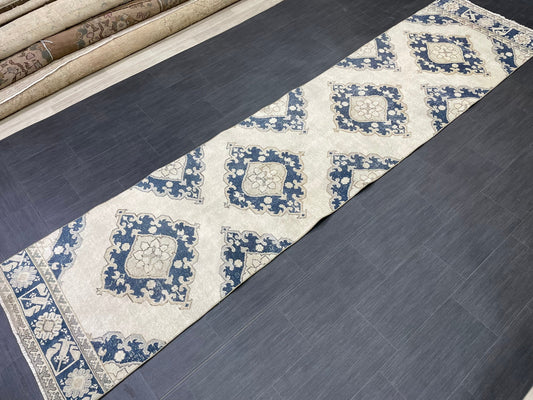 WOOL Handmade Runner Rug Turkish Runner Rug 2.7 x 12.3 Muted Vintage Hallway Runner Rug Kitchen Runner Rug Persian Runner Rug Navy