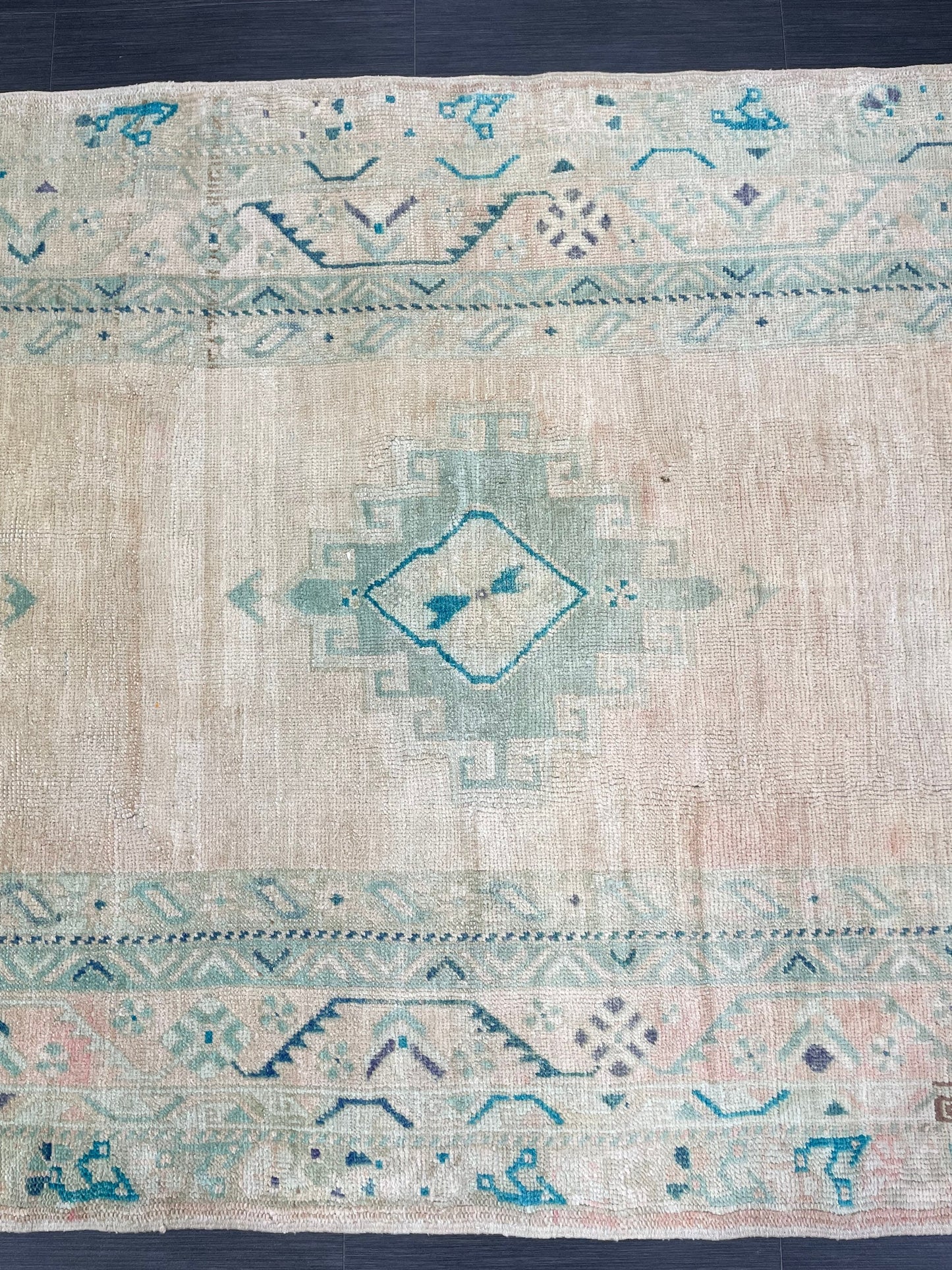 Muted Oushak Runner 4.7 x 11.5 Rug Turkish Runner Rug Faded Vintage Runner Rug Hallway Runner Rug Neutral Kitchen Runner Rug Wool Runner Rug