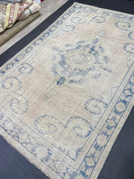 Large MUTED Rug Vintage 7.5 x 11.4 Handmade Rug, Oushak Rug Natural Rustic Rug ORIENTAL Rug Turkish Rug Hand Knotted Neutral Persian rug