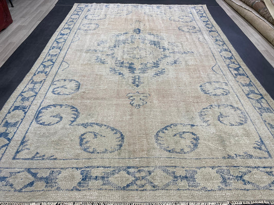 Large MUTED Rug Vintage 7.5 x 11.4 Handmade Rug, Oushak Rug Natural Rustic Rug ORIENTAL Rug Turkish Rug Hand Knotted Neutral Persian rug