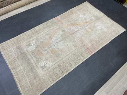 Muted OUSHAK 5 x 9.6 RUG TURKISH Oushak Neutral Rug Vintage Wool Large Rug Hand Made Rugs Vintage Turkish Rug Vintage Living room rug