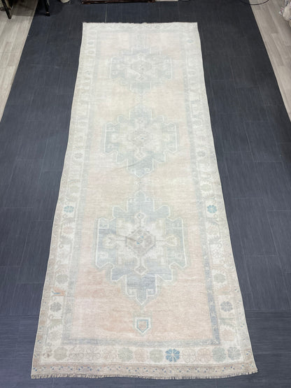 Muted Oushak Runner Rug 4.7 x 12.6 Turkish Runner Rug Muted Vintage Runner Rug Hallway Runner Rug Kitchen Runner Rug Wool Runner