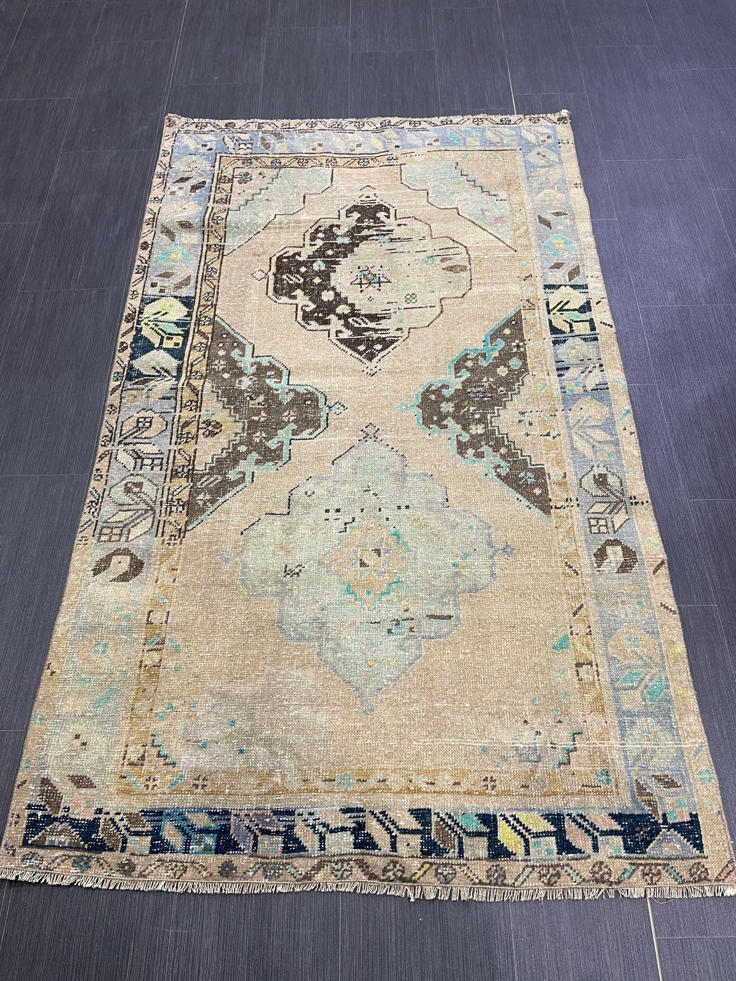 Muted 3.6 x 6 Rug Handmade Rug, Oushak Rug, Rustic Rug Hand Knotted, Turkish Rug, Farmhouse Rug, Vintage Rug, Wool rug