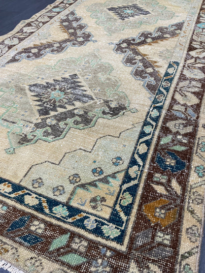 Muted Turkish 3.7 x 6.6 Rug Handmade Rug, Rustic Rug Hand Knotted Turkish Rug, Farmhouse Rug, Vintage Rug, Wool rug