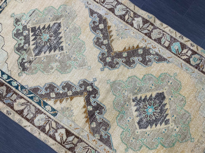 Muted Turkish 3.7 x 6.6 Rug Handmade Rug, Rustic Rug Hand Knotted Turkish Rug, Farmhouse Rug, Vintage Rug, Wool rug