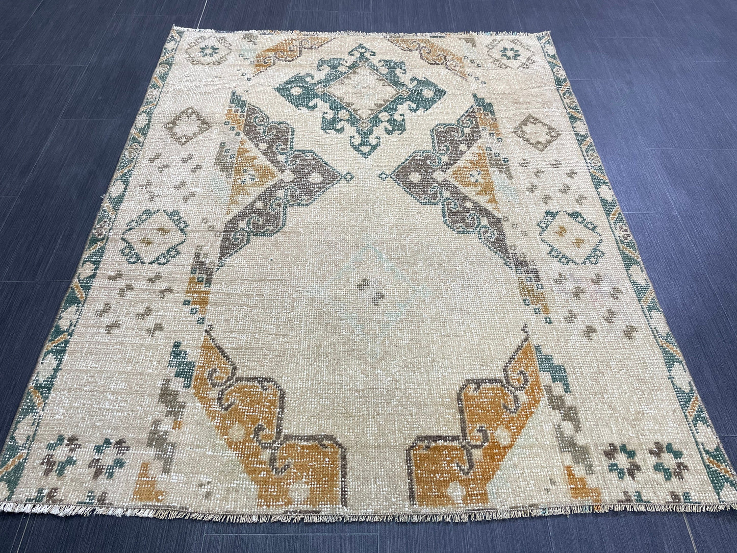Muted Turkish Rug 3.6 x 4.4 Rug Handmade Rug, Rustic Rug Hand Knotted Rug Turkish Rug, Farmhouse Rug, Vintage Rug, Wool rug