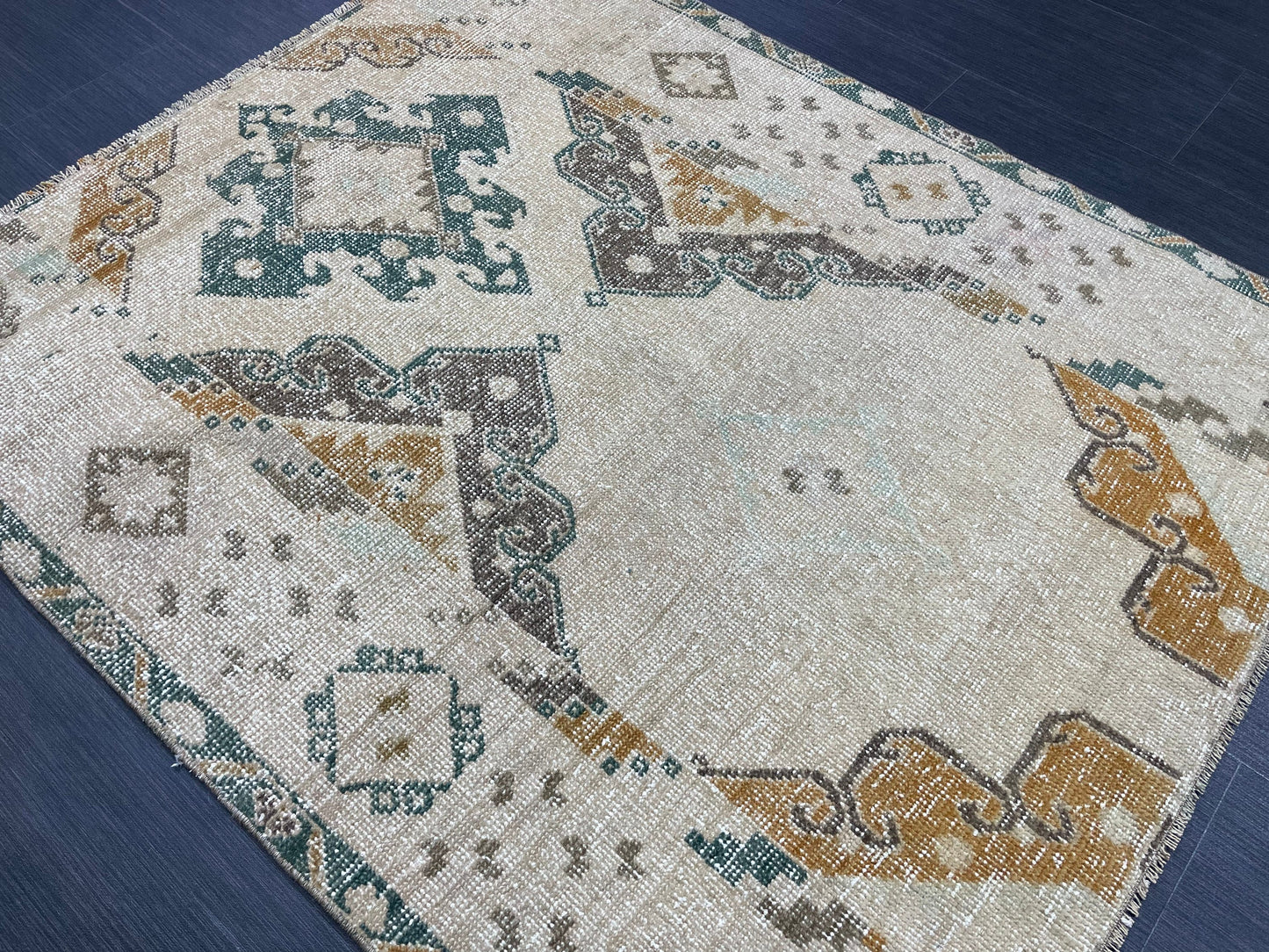Muted Turkish Rug 3.6 x 4.4 Rug Handmade Rug, Rustic Rug Hand Knotted Rug Turkish Rug, Farmhouse Rug, Vintage Rug, Wool rug