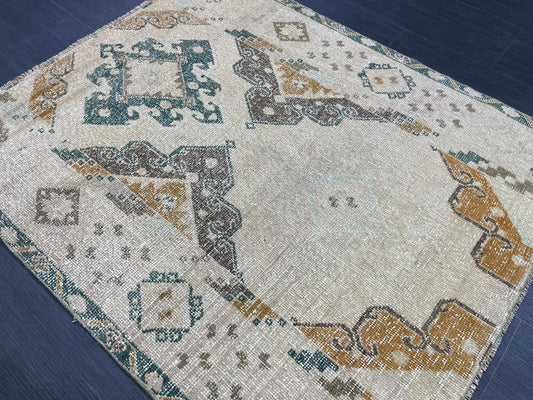 Muted Turkish Rug 3.6 x 4.4 Rug Handmade Rug, Rustic Rug Hand Knotted Rug Turkish Rug, Farmhouse Rug, Vintage Rug, Wool rug