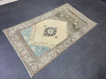 Handmade Turkish 3.5 x 6.2 Rug Handmade Rug Turkish Rug Hand Knotted Rug Muted Oushak Rug, Farmhouse Rug, Vintage Rug, Wool rug