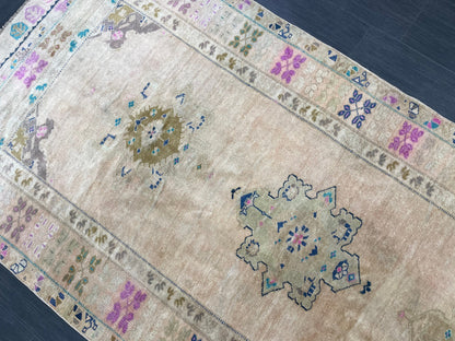 Muted  Handmade Runner 4.4 x 10 Runner Turkish Runner Rug Faded Vintage Runner Rug Hallway Runner Rug Neutral Kitchen Runner Rug Wool Runner