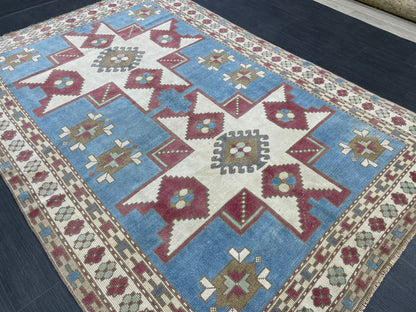 Hand Knotted Rug 5.3 x 7.6 Handmade Rug, Blue Oushak Rug Navy Vintag Rug BLUE Rug Turkish Rug, Farmhouse Rug, Vintage Rug, Wool rug