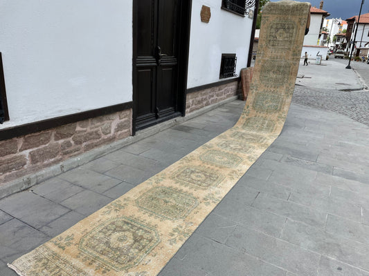 Muted Extra Long Turkish Runner Vintage 2.6 x 21.2 Stairs Runner Rug Vintage Runner XL Oriental Runner Staircase Handmade Runner
