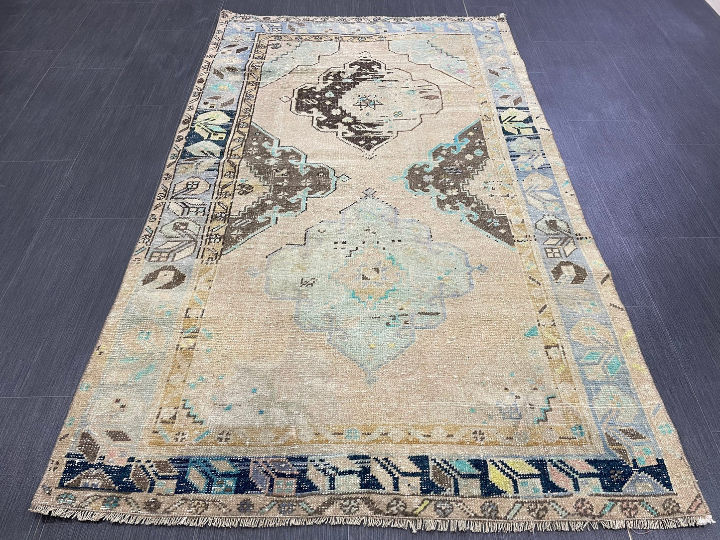 Muted 3.6 x 6 Rug Handmade Rug, Oushak Rug, Rustic Rug Hand Knotted, Turkish Rug, Farmhouse Rug, Vintage Rug, Wool rug