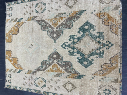 Muted Turkish Rug 3.6 x 4.4 Rug Handmade Rug, Rustic Rug Hand Knotted Rug Turkish Rug, Farmhouse Rug, Vintage Rug, Wool rug