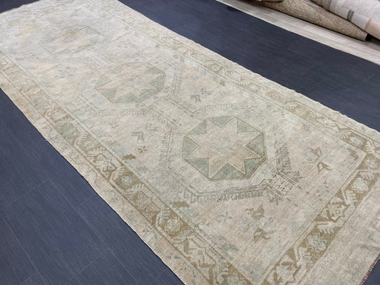 Muted Vintage Oushak Runner Rug Turkish Runner 4.4 x 10.9 Rug Vintage Runner Rug Star Rug Kitchen Runner Natural Wool Runner Rust color