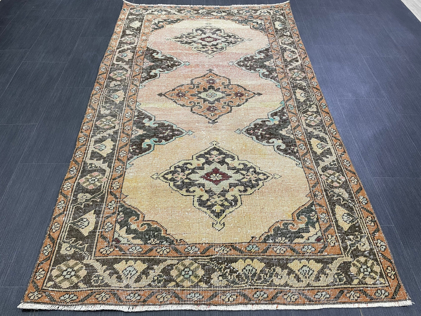 Handmade Turkish 3.8 x 6.5 Rug Handmade Rug Turkish Rug Hand Knotted Rug Muted Oushak Rug, Farmhouse Rug, Vintage Rug, Wool rug