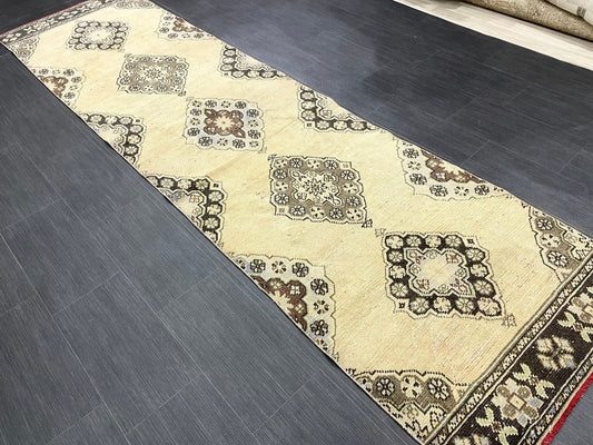 Muted Vintage Runner Oushak 3 x 11.2 Runner Rug Turkish Runner Rug Vintage Runner Rug Kitchen Runner Natural Wool Runner Pastel colors