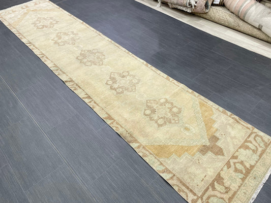 Vintage Runner Oushak 2.3 x 11 Neutral Runner Rug Turkish Runner Rug Vintage Runner Rug Kitchen Runner Natural Wool Runner Pastel colors