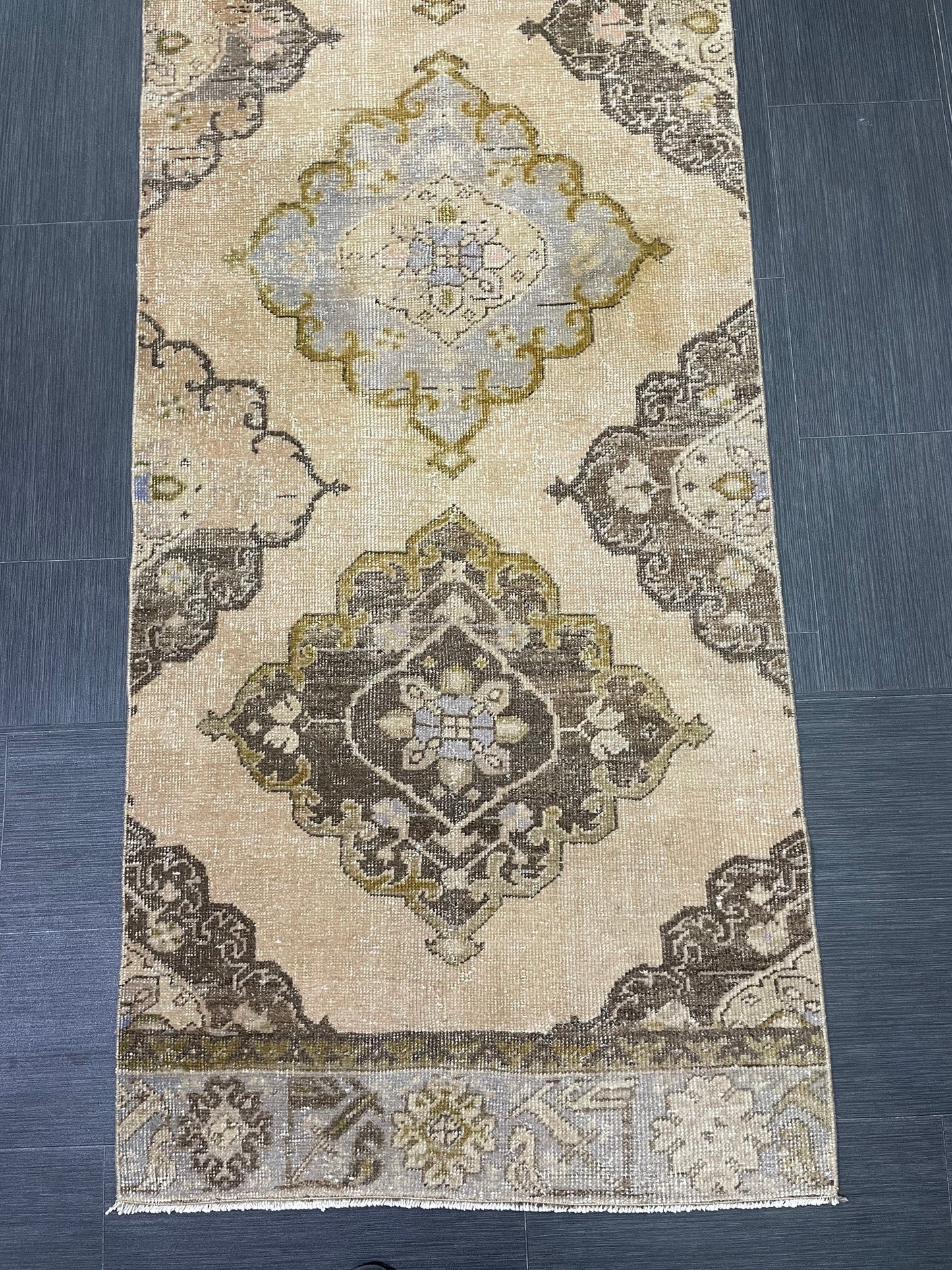 MUTED Hand Knotted Runner Entry Runner TURKISH Runner 2.8 x 12.8 Vintage  Hallway Runner Rug Muted Runner Rug Kitchen Rug Runner