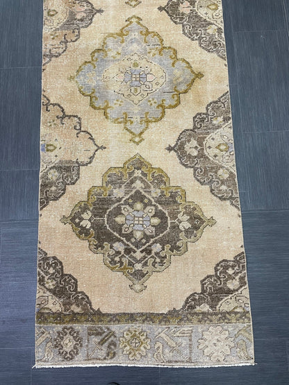 MUTED Hand Knotted Runner Entry Runner TURKISH Runner 2.8 x 12.8 Vintage  Hallway Runner Rug Muted Runner Rug Kitchen Rug Runner