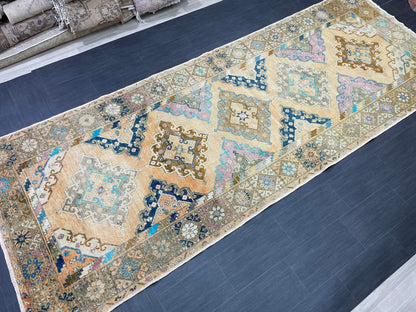 Vintage Hand Knotted Vintage 5 x 13.2 Runner Oushak Runner Rug Turkish Runner Rug Vintage Runner Rug Star Kitchen Runner Natural Wool Runner