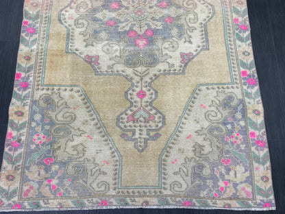 Wool Oushak Rug Vintage 4.5 x 7 Rug Muted Vintage Runner Rug Wool Oriental Rug Hand Made Rugs Vintage Turkish Rug Muted Persian Wool Rug