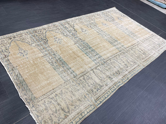Oriental RUG TURKISH Rug 4.3 x 7.6 Vintage Oushak Rug Vintage Persian Rug Wool Meditation Rug Handmade Rugs Vintage Prayer Rug