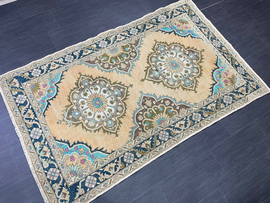 Wool Oushak Rug Vintage 4.2 x 6.8 Rug Muted Vintage Runner Rug Wool Oriental Rug Hand Made Rugs Vintage Turkish Rug Muted Persian Wool Rug