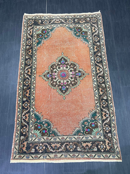 Hand Knotted Rug 4 x 7.2 Handmade Rug Muted Vintage Oushak Rug Wool Oriental Rug Hand Made Rugs Vintage Turkish Rug Muted Persian Wool Rug