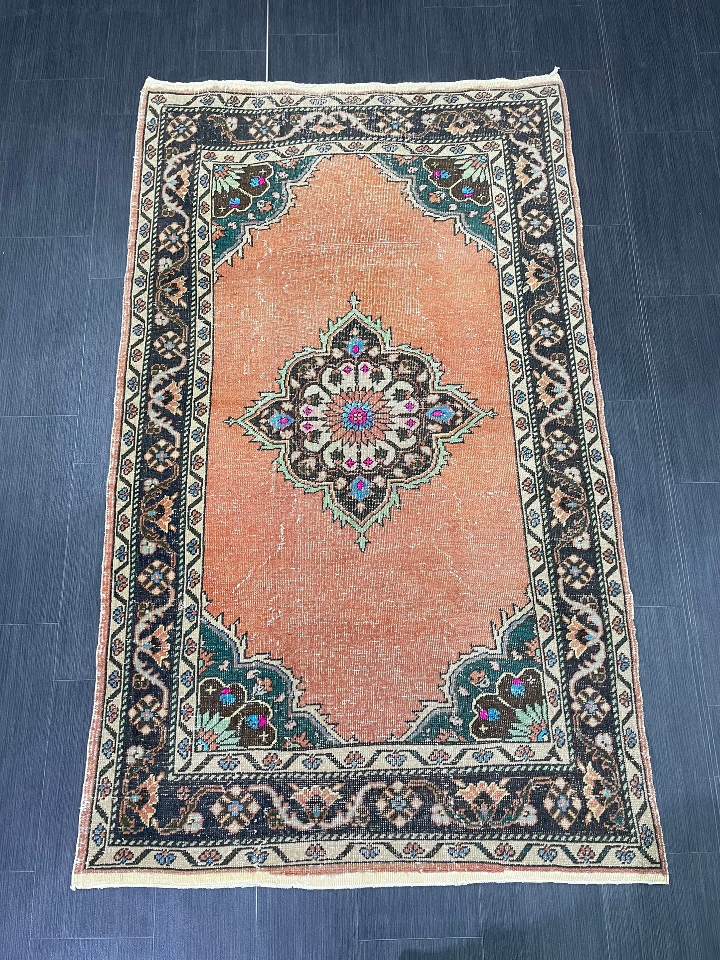 Hand Knotted Rug 4 x 7.2 Handmade Rug Muted Vintage Oushak Rug Wool Oriental Rug Hand Made Rugs Vintage Turkish Rug Muted Persian Wool Rug