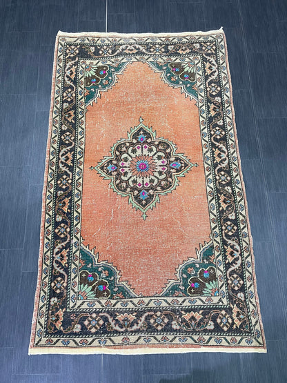 Hand Knotted Rug 4 x 7.2 Handmade Rug Muted Vintage Oushak Rug Wool Oriental Rug Hand Made Rugs Vintage Turkish Rug Muted Persian Wool Rug