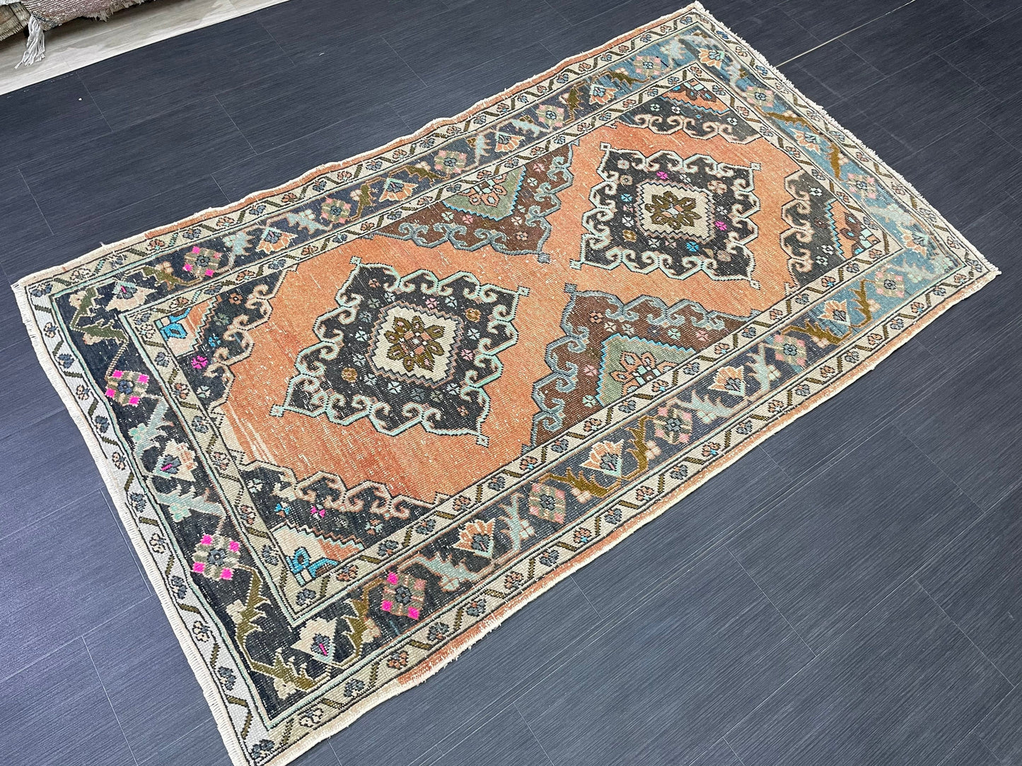 Vintage Rug 4 x 6.5 Handmade Wool Rug Muted Vintage Oushak Rug Wool Oriental Rug Hand Made Rugs Vintage Turkish Rug Muted Persian Wool Rug