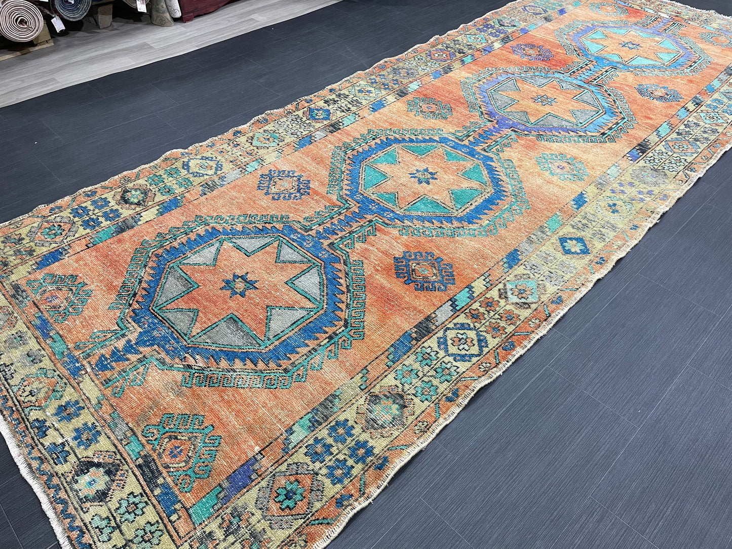 Vintage Hand Knotted Vintage 5 x 12.8 Runner Oushak Runner Rug Turkish Runner Rug Vintage Runner Rug Star Kitchen Runner Natural Wool Runner