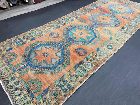 Vintage Hand Knotted Vintage 5 x 12.8 Runner Oushak Runner Rug Turkish Runner Rug Vintage Runner Rug Star Kitchen Runner Natural Wool Runner