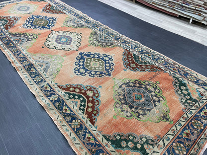 Vintage Hand Knotted Vintage 4.8 x 13 Runner Oushak Runner Rug Turkish Runner Rug Vintage Runner Rug Star Kitchen Runner Natural Wool