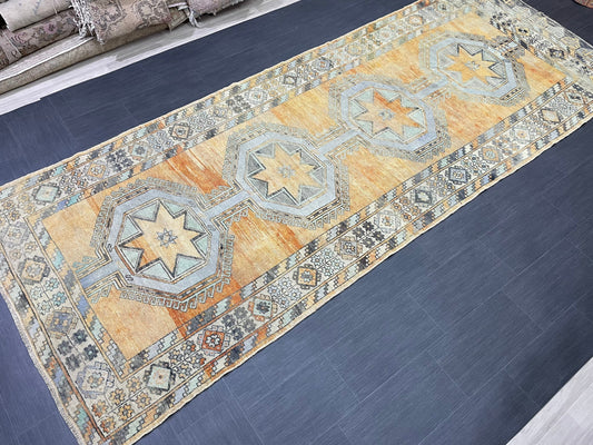 Handmade Vintage Oushak Runner Rug Turkish Runner 5 x 12.6 Rug Vintage Runner Rug Star Rug Kitchen Runner Natural Wool Runner Pastel colors