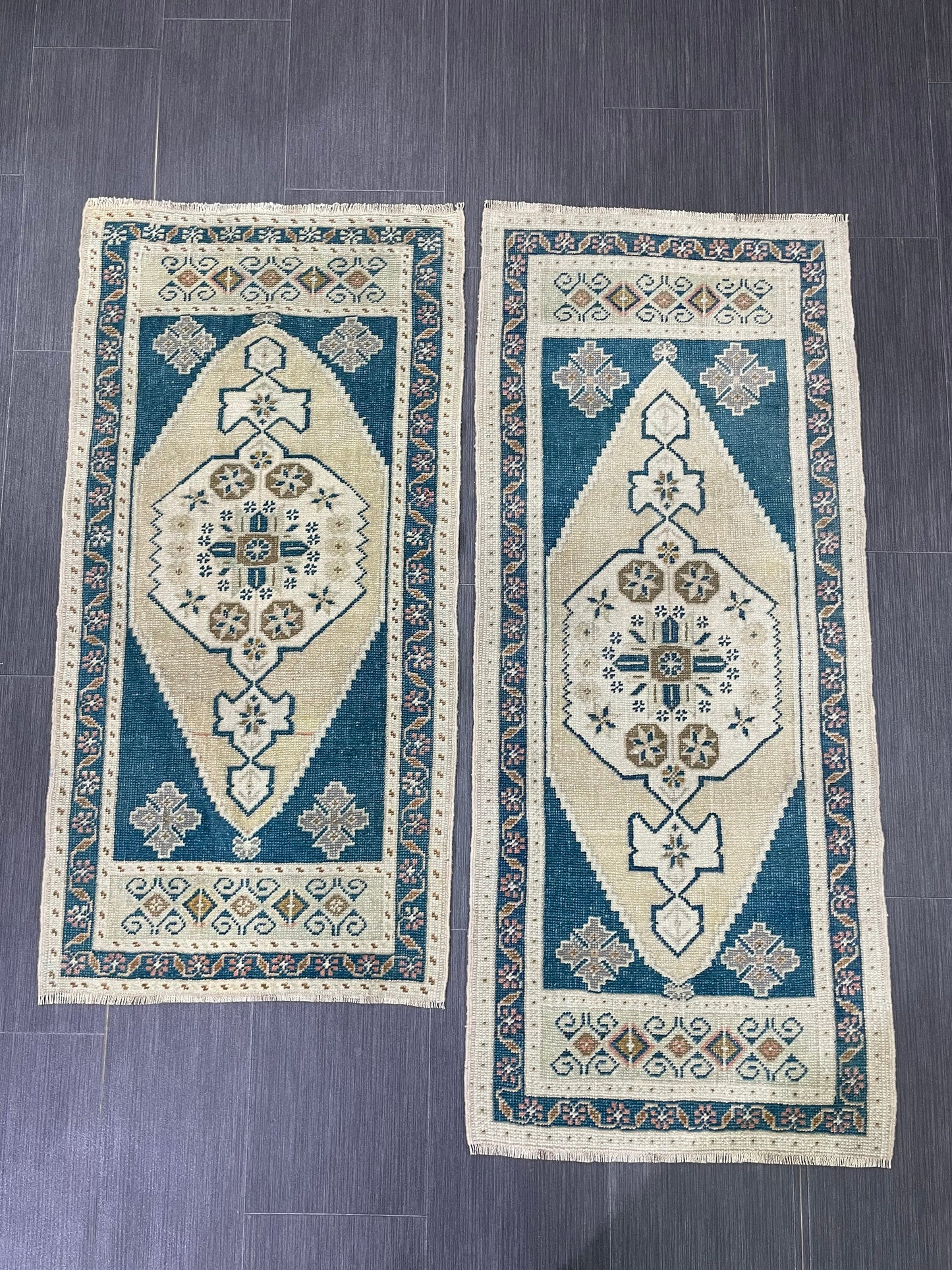 Coordinating Small Rug Turkish Rug 2 x 4.5 Mini Twin Small Area Rug Turkish Pair of Persian Hand Made Rug Matching Oriental Vintage Rug