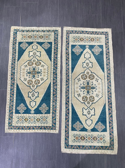 Coordinating Small Rug Turkish Rug 2 x 4.5 Mini Twin Small Area Rug Turkish Pair of Persian Hand Made Rug Matching Oriental Vintage Rug
