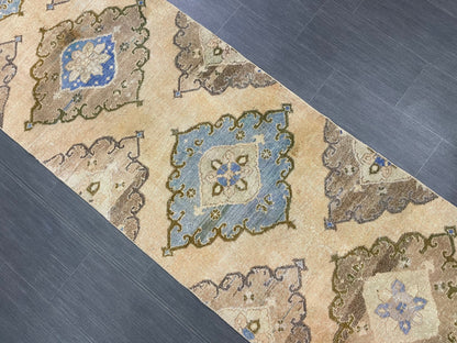 MUTED Hand Knotted Runner Antique Runner TURKISH Runner 2.8 x 12.8 Vintage  Hallway Runner Rug Muted Runner Rug Kitchen Rug Runner