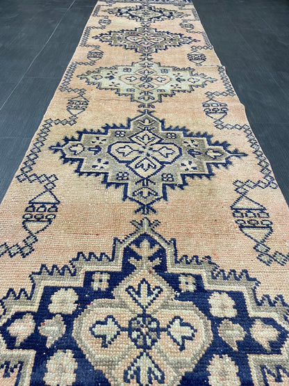 Hand Knotted Oushak Runner 2.6 x 11 Rug Turkish Runner Vintage Runner Hallway Runner Rug Persian Kitchen Runner Rug Oriental Wool Runner Rug