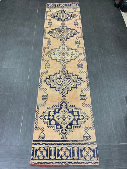 Hand Knotted Oushak Runner 2.6 x 11 Rug Turkish Runner Vintage Runner Hallway Runner Rug Persian Kitchen Runner Rug Oriental Wool Runner Rug