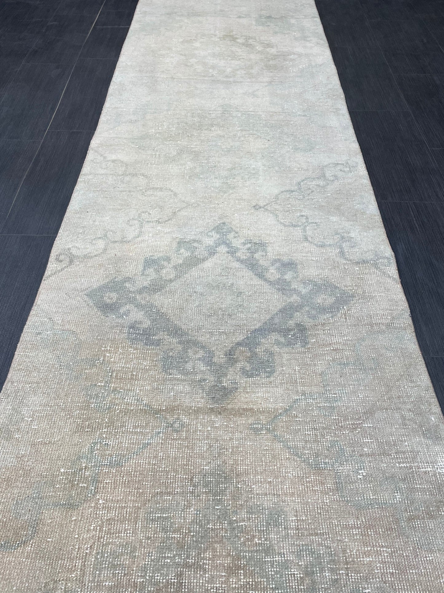 Muted Vintage Runner Rug 2.7 x 12.6 ft Muted Turkish runner rug Wool Pile Oushak Runner Hallway Rug runner Hand Knotted Runner Rug