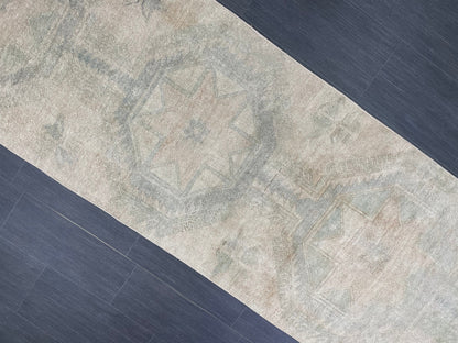Muted Vintage Runner Rug 2.8 x 12.7 ft Muted Turkish runner rug Wool Pile Oushak Runner Hallway Rug runner Hand Knotted Star Runner Rug