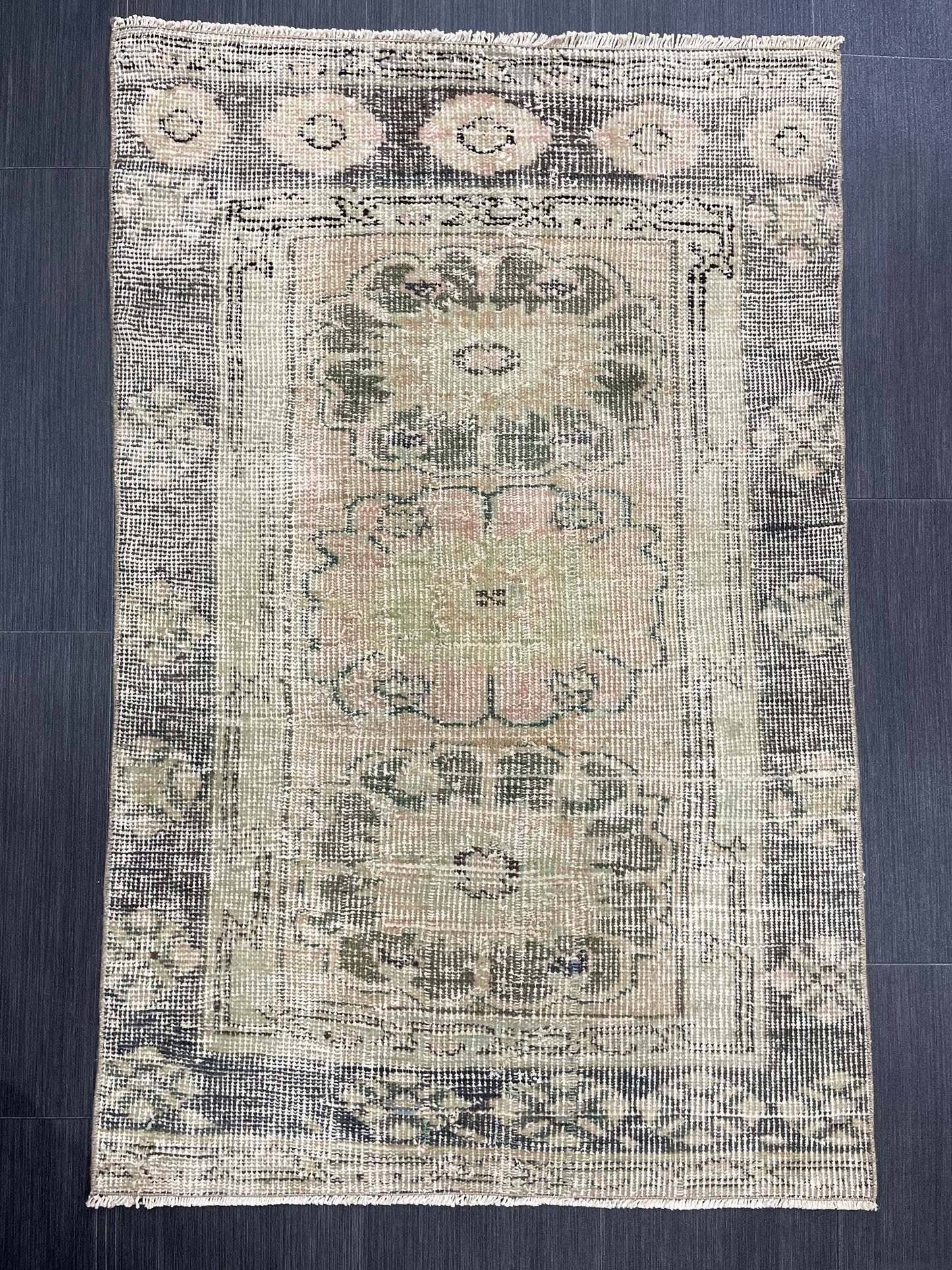 Bathroom Vintage Rug 2.6 x 4 Rug Oushak Rug, Wool Oriental Rug Handmade Rug Persian Rug, Vintage Turkish Rug Hand Knotted Wool Rug