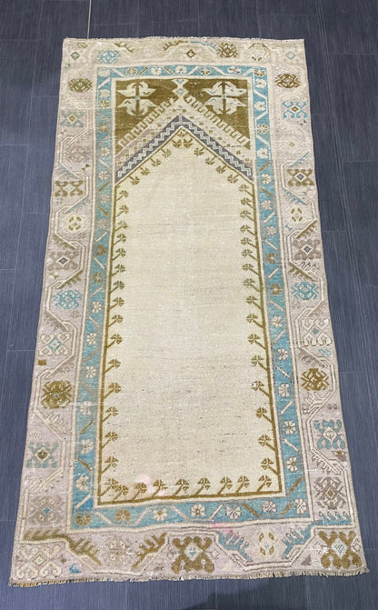 Vintage Rug 3.2 x 6.3 Turkish Rug Wool Vanity Rug Handmade Rug Persian Rug, Hand Knotted Wool Rug