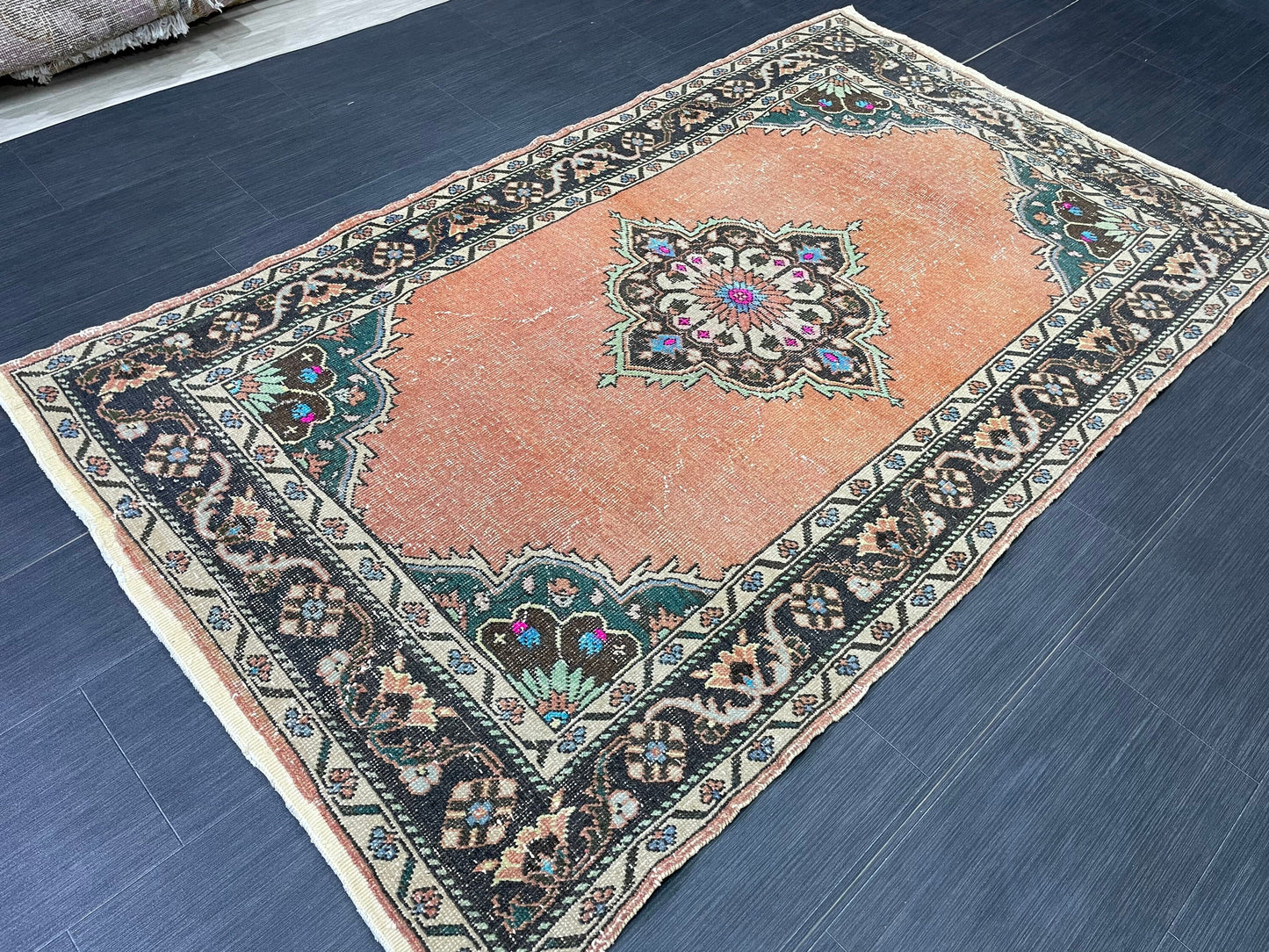 Hand Knotted Rug 4 x 7.2 Handmade Rug Muted Vintage Oushak Rug Wool Oriental Rug Hand Made Rugs Vintage Turkish Rug Muted Persian Wool Rug