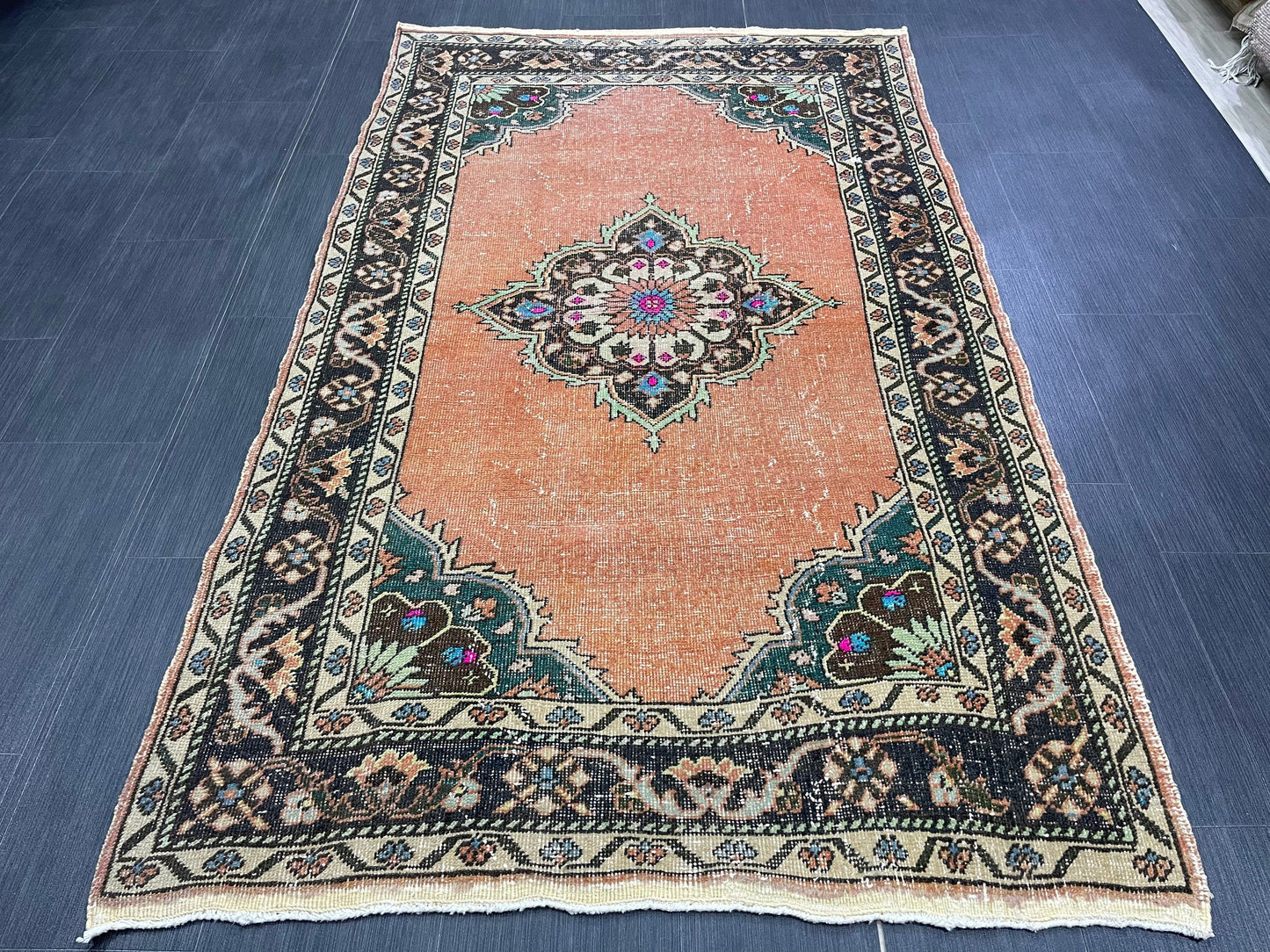 Hand Knotted Rug 4 x 7.2 Handmade Rug Muted Vintage Oushak Rug Wool Oriental Rug Hand Made Rugs Vintage Turkish Rug Muted Persian Wool Rug