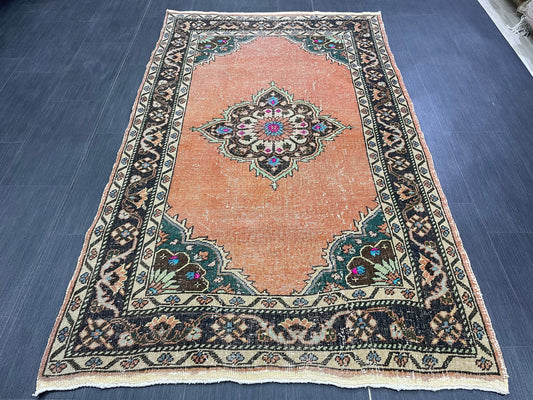 Hand Knotted Rug 4 x 7.2 Handmade Rug Muted Vintage Oushak Rug Wool Oriental Rug Hand Made Rugs Vintage Turkish Rug Muted Persian Wool Rug