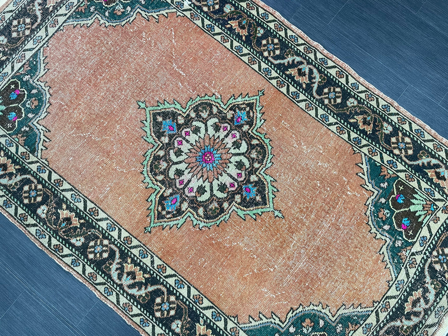 Hand Knotted Rug 4 x 7.2 Handmade Rug Muted Vintage Oushak Rug Wool Oriental Rug Hand Made Rugs Vintage Turkish Rug Muted Persian Wool Rug