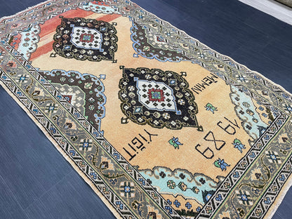 Vintage Oushak Rug 4x7 Rug Muted Vintage Turkish Rug Wool Oriental Rug Hand Made Rugs Vintage Kitchen Rug Muted Persian Wool Rug